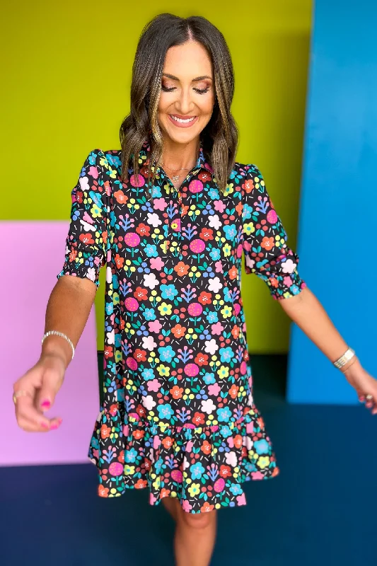 Animal print mini dresses for a bold statementSSYS The Phoebe Smocked Long Sleeve Dress In Folk Floral
