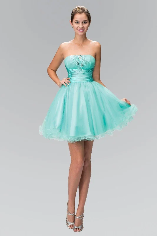 Wedding guest dresses with high - low hems and floral appliquesStrapless Short Prom Dress Homecoming Wedding guest dresses with high - low hems and floral appliquesStrapless Short Prom Dress Homecoming