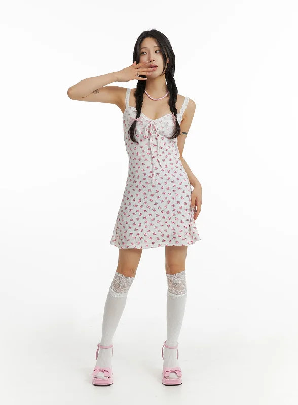 Mini dresses with ribbed textures for a unique appearanceSweetheart Floral Ribbon Mini Dress IM404