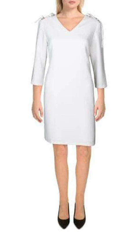 Cotton wedding guest dresses with smocked details for a casual weddingT Tahari THF99014 - Quarter Sleeved Slip On Short Dress