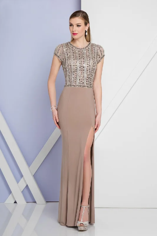 Wedding guest dresses with ruched bodices and spaghetti strapsTerani Couture - 1721E4161 Embellished Jewel Neck Sheath Dress Wedding guest dresses with ruched bodices and spaghetti strapsTerani Couture - 1721E4161 Embellished Jewel Neck Sheath Dress