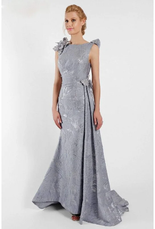 Satin wedding guest dresses with side slits for a sexy touchTerani Couture - 1721M4703 Laced Bateau Neck A-Line Dress Satin wedding guest dresses with side slits for a sexy touchTerani Couture - 1721M4703 Laced Bateau Neck A-Line Dress