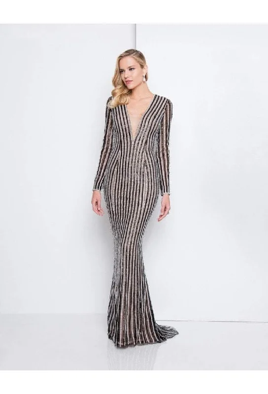 Sheer wedding guest dresses with lace inserts and long sleevesTerani Couture - 1811GL6436 Embellished Deep V-neck Sheath Dress Sheer wedding guest dresses with lace inserts and long sleevesTerani Couture - 1811GL6436 Embellished Deep V-neck Sheath Dress