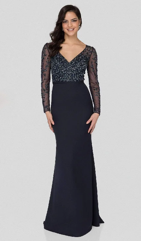 Wedding guest dresses with keyhole backs and flowing fabricsTerani Couture - 1912M9352 Trailing Foliage Illusion Trumpet Gown