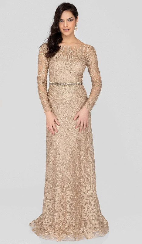 Wedding guest dresses with button - down fronts and A - line silhouettesTerani Couture - 1913E9229 Embellished Lace Long Sleeve A-line Dress
