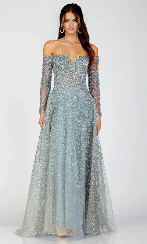 Sequined wedding guest dresses for an evening weddingTerani Couture 231E0519 - Long Off Shoulder Bejeweled Gown Sequined wedding guest dresses for an evening weddingTerani Couture 231E0519 - Long Off Shoulder Bejeweled Gown