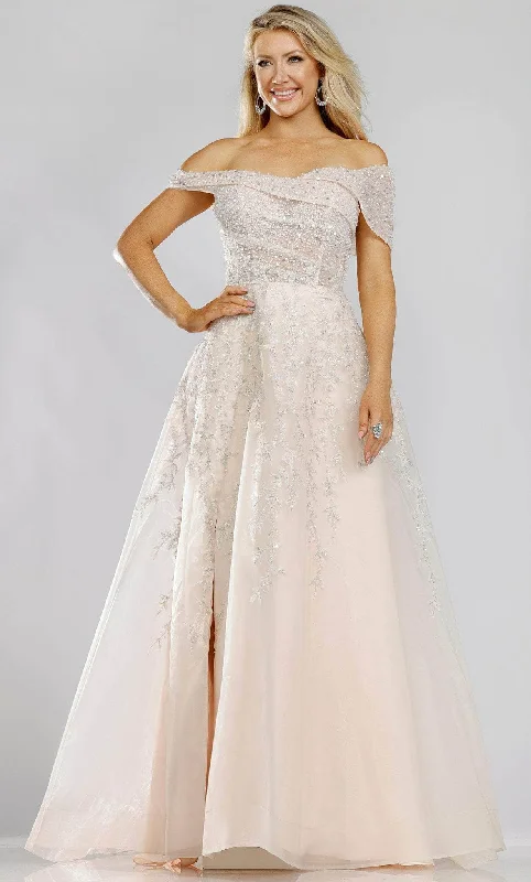Long - sleeved wedding guest dresses in velvet for a winter weddingTerani Couture 231E0608 - Off Shoulder Embroidered Long Gown