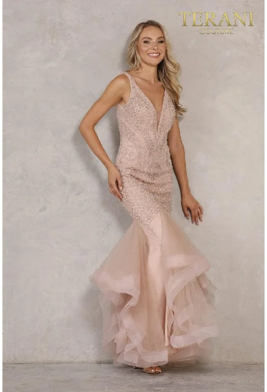 Wrap - style wedding guest dresses with bow accentsTerani Couture 2215P0028 Prom Long Sleeveless Dress