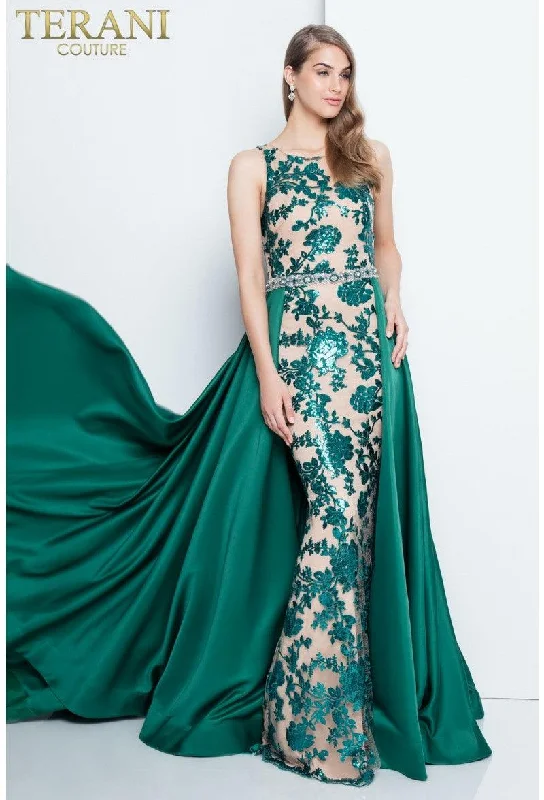 Velvet - trimmed wedding guest dresses in burgundy for a formal eventTerani Couture 1812P5387 Sleeveless Long Prom Dress