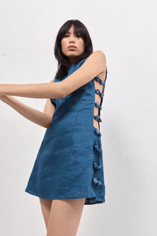 Mini dresses with bow accents for a sweet lookTia Linen Mini Dress Navy