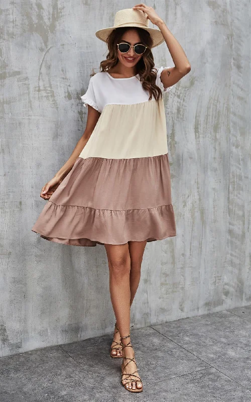 Cotton mini dresses for a comfortable everyday optionTiered Smock Dress In White & Cream & Beige