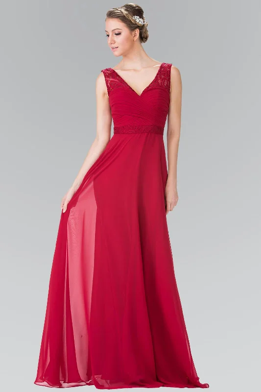 Sheath - style wedding guest dresses with lace overlaysV-Neck Chiffon Long Formal Dress