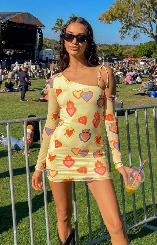 Mini dresses with geometric prints for a modern aestheticWild At Heart Yellow Printed Mesh Long Sleeve Mini Dress Mini dresses with geometric prints for a modern aestheticWild At Heart Yellow Printed Mesh Long Sleeve Mini Dress