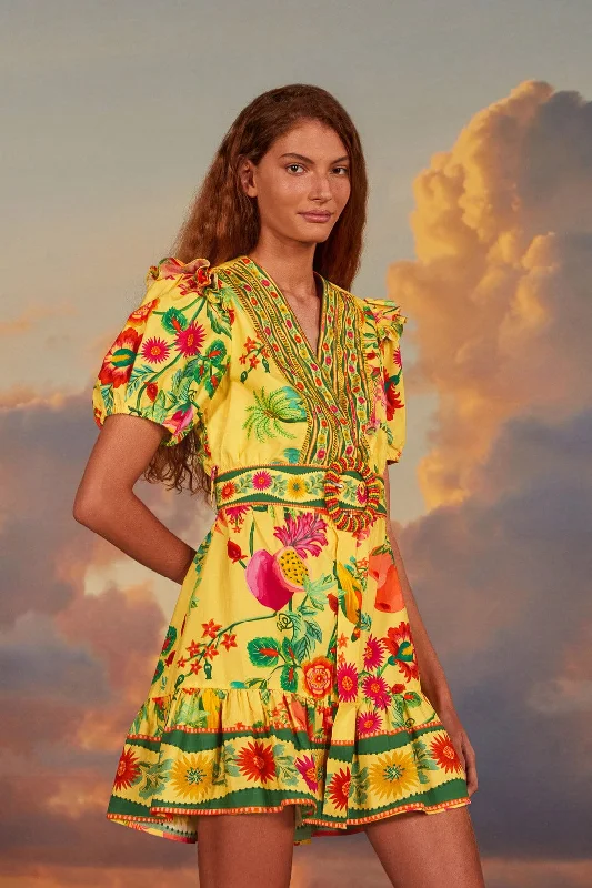 Mini dresses with keyhole necklinesYellow Delicate Fruit Garden Organic Cotton Mini Dress