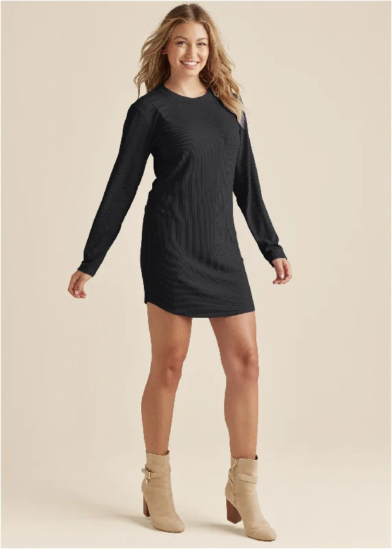 Velvet mini dresses for autumn weddingsRibbed T-Shirt Dress - Black