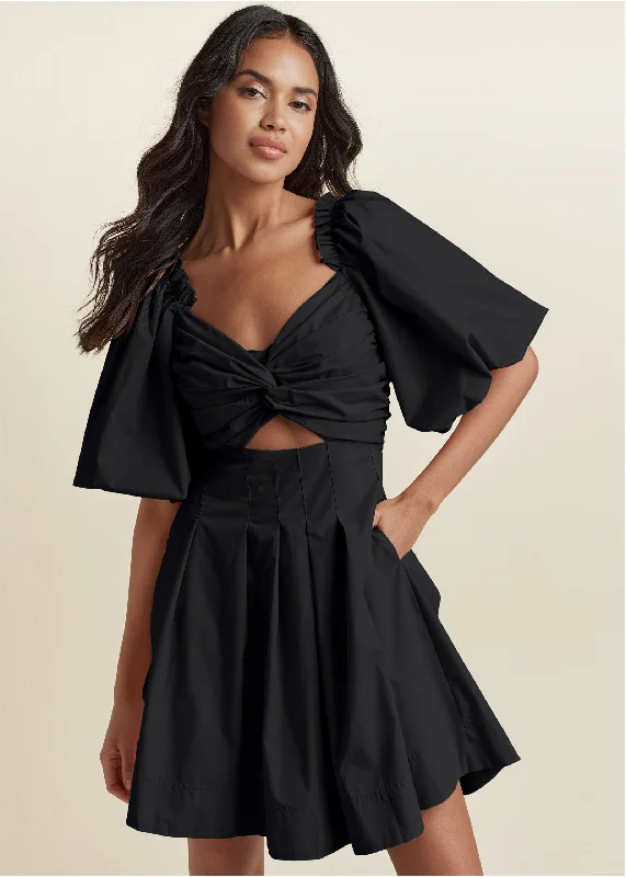 Satin mini dresses for a luxurious feelPuff Sleeve Taffeta Dress - Black