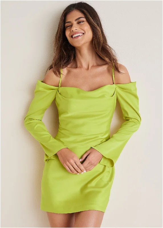Mini dresses with ribbed textures for a unique appearanceCowl Neck Mini Dress - Lime