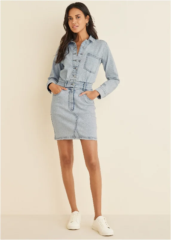 Mini dresses with asymmetric hems for a fashion - forward lookDenim Shirt Dress - Light Wash Mini dresses with asymmetric hems for a fashion - forward lookDenim Shirt Dress - Light Wash