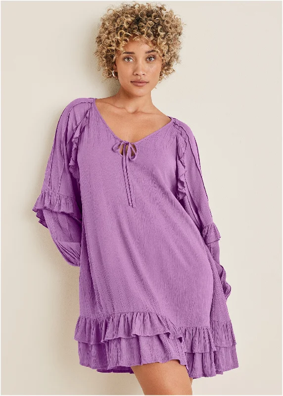 Mini dresses with button - down frontsRuffle Mini Dress - Purple