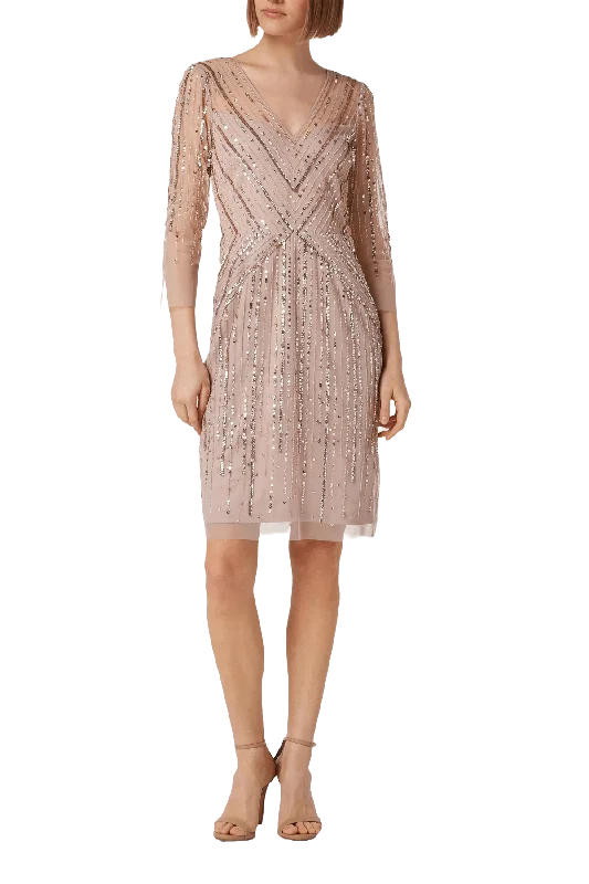 Mini cocktail dresses with a tiered ruffled skirt and a scoop neckAdrianna Papell AP1E209226 - Sequin Quarter Sleeve Cocktail Dress