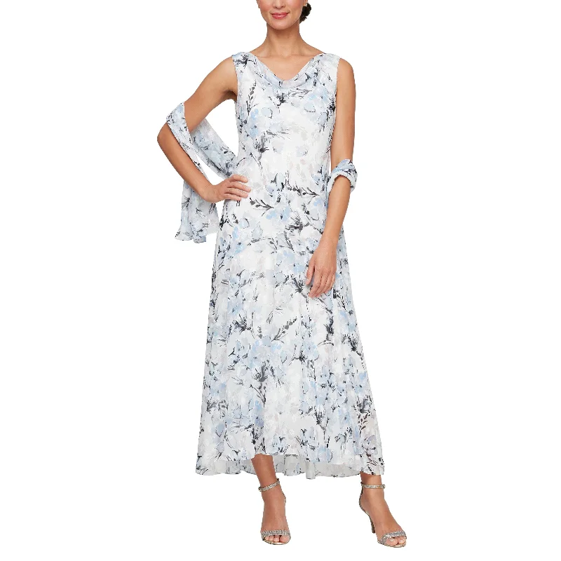 Maxi dresses with off - the - shoulder styles for a romantic and breezy look Maxi dresses with off - the - shoulder styles for a romantic and breezy look Alex Evenings 8175929 Tea Length Printed Formal Dress