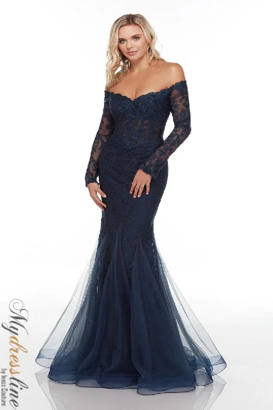 Formal dresses with ruffled skirts and bow accents for a charming prom appearanceAlyce 61097