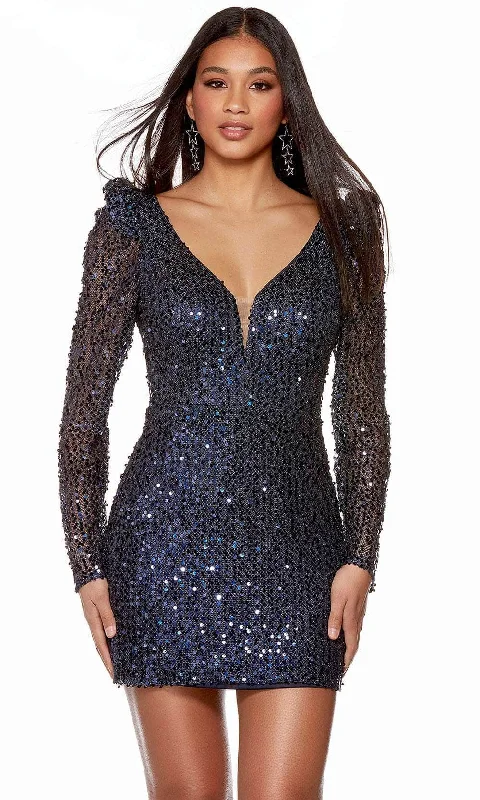 Mini cocktail dresses with a denim fabric for a casual - chic lookAlyce Paris 4789 - Sequin Mesh Backless Cocktail Dress