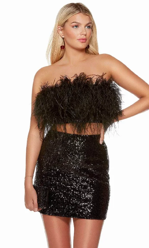 Cocktail dresses with a velvet - trimmed collar and a short skirtAlyce Paris 4791 - Feather Embellished Strapless Cocktail Dress
