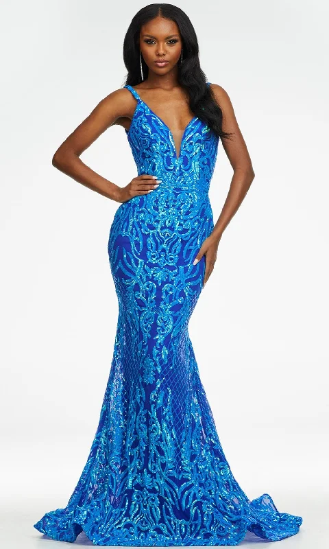Formal dresses with embroidered panels and tulle overlays for a fairytale promAshley Lauren - 11113 Sequin Motif Long Gown