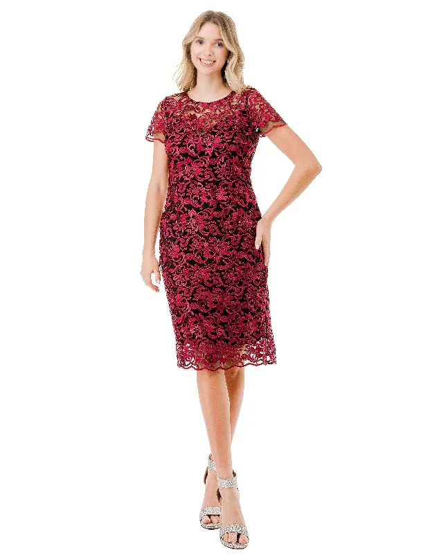 Plaid cocktail dresses with a flared skirt for a classic feelAspeed Design D713 - Short Sleeve Jewel Neck Knee Length Formal Dress