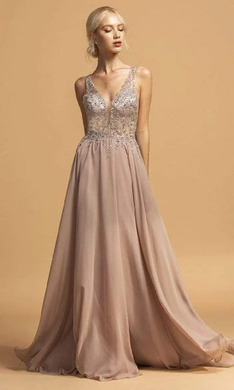 Mermaid - cut formal dresses in satin for a glamorous prom nightAspeed Design - L2207 Rhinestone Ornate Chiffon Long Dress
