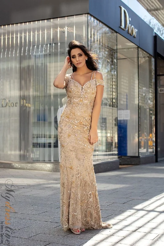 Prom dresses with tiered ruffled sleeves and satin skirts for a feminine and voluminous lookChic and Holland HF1486 Prom dresses with tiered ruffled sleeves and satin skirts for a feminine and voluminous lookChic and Holland HF1486