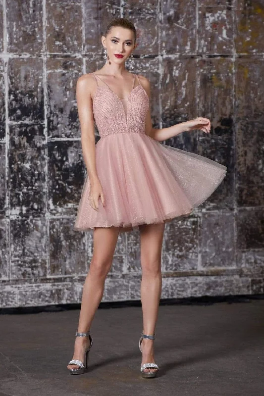 Cocktail dresses with a pleated skirt and a square necklineCinderella Divine - CD0148 Beaded Embellished Fit and Flare Dress Cocktail dresses with a pleated skirt and a square necklineCinderella Divine - CD0148 Beaded Embellished Fit and Flare Dress