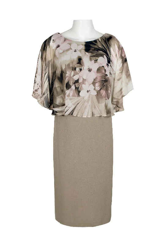 Cocktail dresses with a velvet - trimmed collar and a short skirtConnected Apparel Floral Print Cape Sleeve Dress