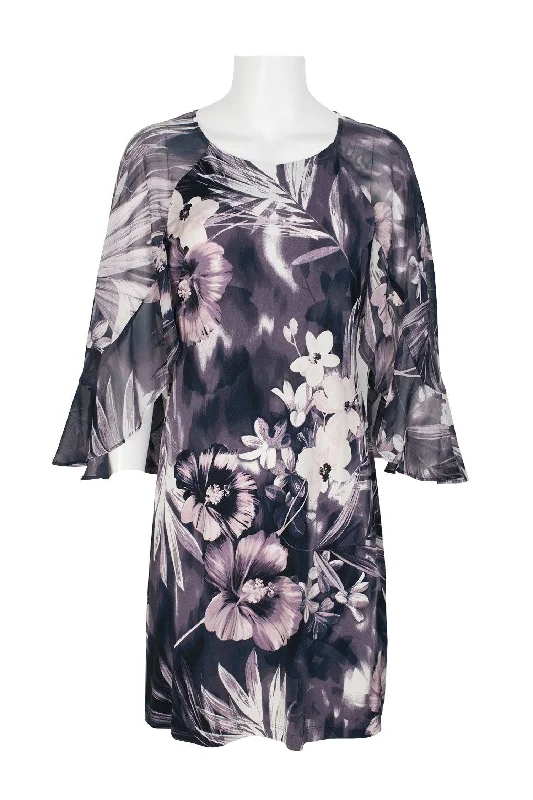 Satin - lined cocktail dresses with a lace outer layerConnected Apparel Short 3/4 Sleeve Chiffon Dress