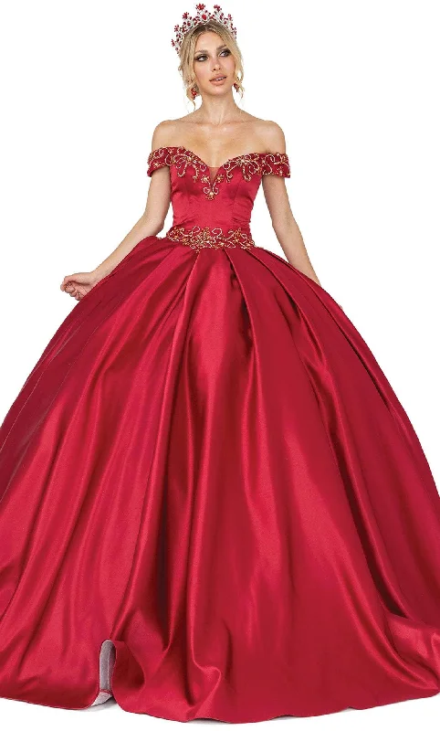 Prom dresses with illusion necklines and crystal embellishments for a formal affairDancing Queen 1466 - Beaded Off Shoulder Quinceanera Ballgown