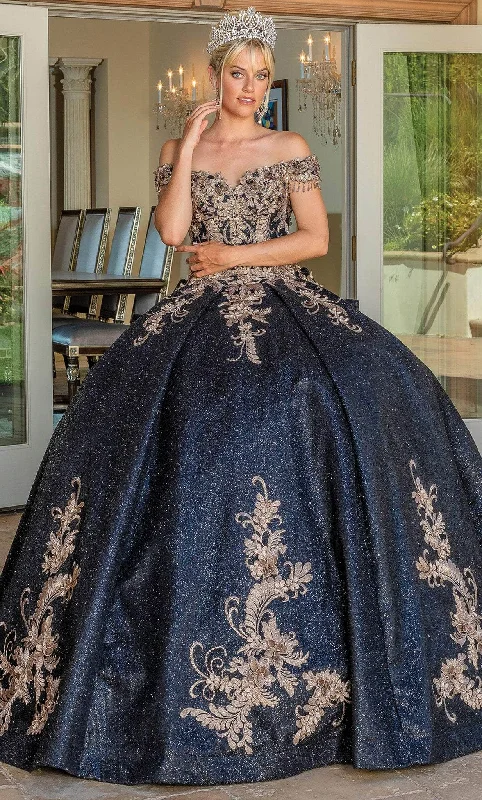 Prom dresses with keyhole backs and rhinestone - studded straps for a flirty lookDancing Queen 1658 - Applique Glitter Quinceanera Ballgown