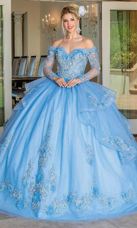 Formal dresses with pleated yokes and button - up fronts for a classic and refined lookDancing Queen 1667 - Long Sleeve Quinceanera Ballgown Formal dresses with pleated yokes and button - up fronts for a classic and refined lookDancing Queen 1667 - Long Sleeve Quinceanera Ballgown