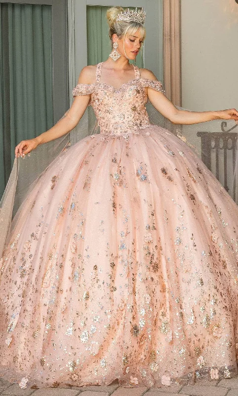 Prom dresses with cold - shoulder cutouts and satin bows for a trendy lookDancing Queen 1668 - Glitter Quinceanera Ballgown with Cape Prom dresses with cold - shoulder cutouts and satin bows for a trendy lookDancing Queen 1668 - Glitter Quinceanera Ballgown with Cape