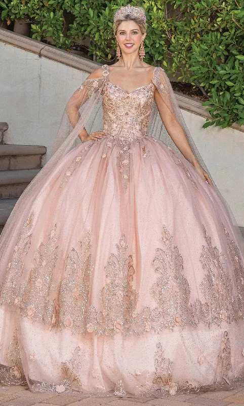 Prom dresses with cold - shoulder ruffled sleeves and floral prints for a romantic and fashionable styleDancing Queen 1676 - Glitter Applique Quinceanera Ballgown Prom dresses with cold - shoulder ruffled sleeves and floral prints for a romantic and fashionable styleDancing Queen 1676 - Glitter Applique Quinceanera Ballgown