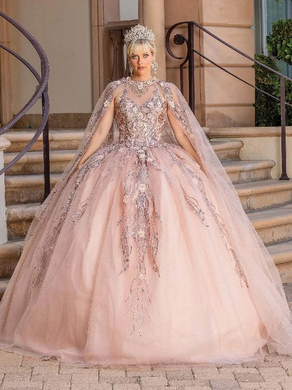 Ball - gown style formal dresses with sequined bodices for promDancing Queen 1677 - Illusion Halter Quinceanera Ballgown