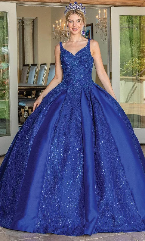 Prom dresses with one - shoulder designs and feather accents for a bold statementDancing Queen 1680 - Sleeveless Glitter Quinceanera Ballgown