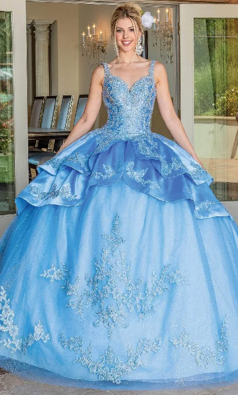 Prom dresses with one - shoulder ruffled straps and geometric patterns for a contemporary and eye - catching formal eventDancing Queen 1682 - Peplum Quinceanera Ballgown
