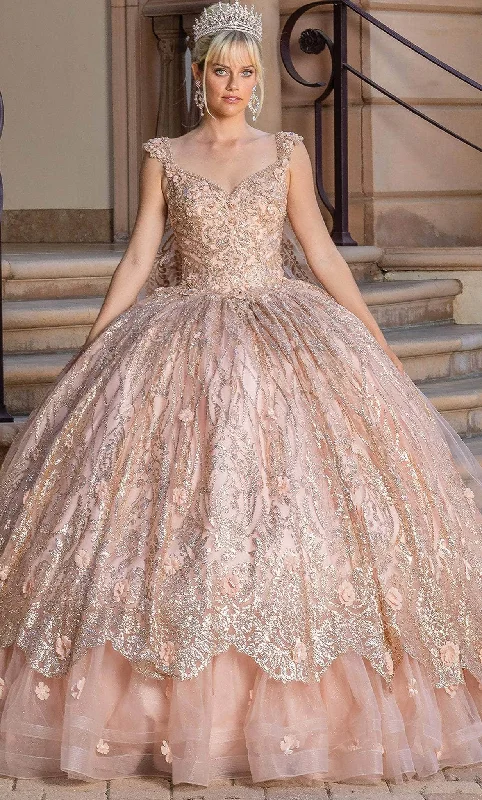 Prom dresses with tiered lace skirts and off - the - shoulder necklines for a feminine and elegant formal affairDancing Queen 1692 - Cap Sleeve Glitter Quinceanera Ballgown