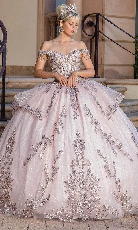 Prom dresses with pom - pom - decorated hems and cotton - blend fabrics for a playful and comfortable formal styleDancing Queen 1696 - Off Shoulder Quinceanera Ballgown Prom dresses with pom - pom - decorated hems and cotton - blend fabrics for a playful and comfortable formal styleDancing Queen 1696 - Off Shoulder Quinceanera Ballgown