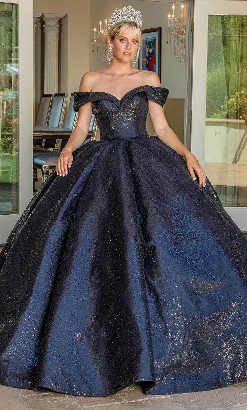 Prom dresses with one - shoulder designs and feather accents for a bold statementDancing Queen 1700 - Off Shoulder Ornate Quinceanera Ballgown