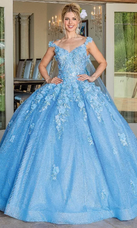 Formal dresses with empire waists and organza overlays for a feminine lookDancing Queen 1707 - Floral Applique Quinceanera Ballgown