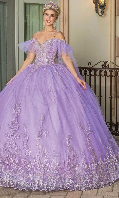 Prom dresses with illusion necklines and crystal embellishments for a formal affairDancing Queen 1713 - Flutter Sleeve Quinceanera Ballgown