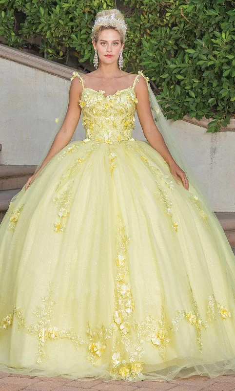 Prom dresses with lace - trimmed hems and off - the - shoulder necklines for a delicate lookDancing Queen 1738 - Floral Applique Quinceanera Ballgown