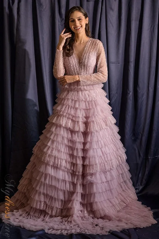 Prom dresses with illusion necklines and crystal embellishments for a formal affairDulce Celia HELINA